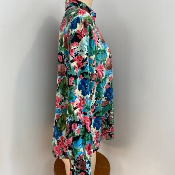 Zara Women's M Blue Pink Pastel Watercolor Button Down Shirt Top Hawaiian Beach - Picture 2 of 14